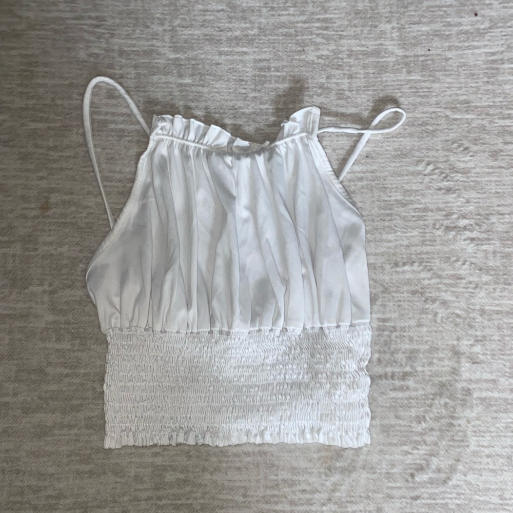 White Smocked Ruched Camisole Crop Top